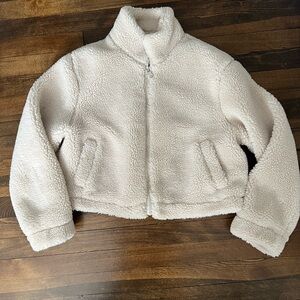 (SOLD) Primark Cream Teddy Jacket with High Collar and Zipper Closure